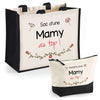 Cabas femme sac plage ou shopping tote bag pochette trousse Idée cadeau original pour anniversaire Noël travail départ retraite collègue famille fete des mères maman mamie