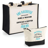 Cabas femme sac plage ou shopping tote bag pochette trousse Idée cadeau original pour anniversaire Noël travail départ retraite collègue famille fete des mères maman mamie