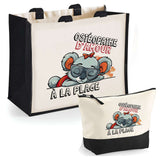 Cabas femme sac plage ou shopping tote bag pochette trousse Idée cadeau original pour anniversaire Noël travail départ retraite collègue famille fete des mères maman mamie