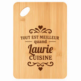 Planche bambou gravée personnalisée femme idée cadeau Fête des Mères apéro 30×20 prénom cuisine plateau fromage anniversaire noel maman mamie