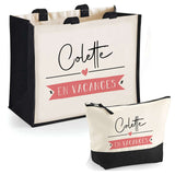 Cabas femme sac plage ou shopping tote bag pochette trousse Idée cadeau original pour anniversaire Noël travail départ retraite collègue famille fete des mères maman mamie