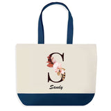 Sac de shopping bleu Sandy Lettre Fleur