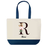 Sac de shopping bleu Reine Lettre Fleur