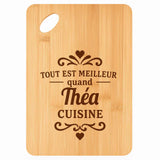 Planche bambou gravée personnalisée femme idée cadeau Fête des Mères apéro 30×20 prénom cuisine plateau fromage anniversaire noel maman mamie