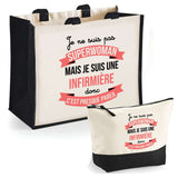 Cabas femme sac plage ou shopping tote bag pochette trousse Idée cadeau original pour anniversaire Noël travail départ retraite collègue famille fete des mères maman mamie