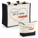 Cabas femme sac plage ou shopping tote bag pochette trousse Idée cadeau original pour anniversaire Noël travail départ retraite collègue famille fete des mères maman mamie