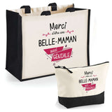 Cabas femme sac plage ou shopping tote bag pochette trousse Idée cadeau original pour anniversaire Noël travail départ retraite collègue famille fete des mères maman mamie