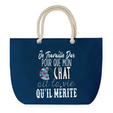 Sac de plage Bleu anse corde Chat Travailler Dur