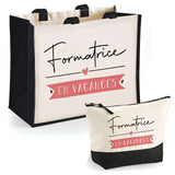 Cabas femme sac plage ou shopping tote bag pochette trousse Idée cadeau original pour anniversaire Noël travail départ retraite collègue famille fete des mères maman mamie
