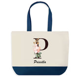 Sac de shopping bleu Priscilla Lettre Fleur