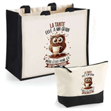 Cabas femme sac plage ou shopping tote bag pochette trousse Idée cadeau original pour anniversaire Noël travail départ retraite collègue famille fete des mères maman mamie