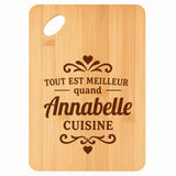 Planche bambou gravée personnalisée femme idée cadeau Fête des Mères apéro 30×20 prénom cuisine plateau fromage anniversaire noel maman mamie