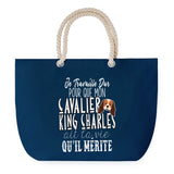 Sac de plage Bleu anse corde Cavalier King Charles Travailler Dur pour mon Chien