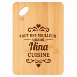 Planche bambou gravée personnalisée femme idée cadeau Fête des Mères apéro 30×20 prénom cuisine plateau fromage anniversaire noel maman mamie