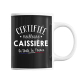 Mug Femme Caissière Meilleure de France | Tasse Noire métier - Planetee