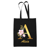 Tote Bag noir Alicia Lettre Fleur - Planetee