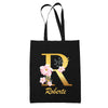 Tote Bag noir Roberte Lettre Fleur - Planetee