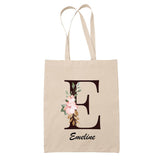 Tote Bag beige Emeline Lettre Fleur - Planetee