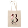 Tote Bag beige Blandine Lettre Fleur - Planetee