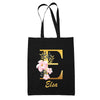 Tote Bag noir Elsa Lettre Fleur - Planetee