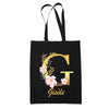 Tote Bag noir Gisèle Lettre Fleur - Planetee