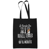 Sac Tote Bag Jack Russell Terrier Je travaille dur Noir - Planetee