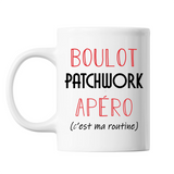 Mug Patchwork C'est ma Routine Blanc - Planetee