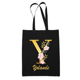 Tote Bag noir Yolande Lettre Fleur - Planetee