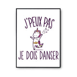 Affiche Danse licorne j'peux pas Blanc Premium - Planetee