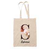 Tote Bag beige Sylviane Lettre Fleur - Planetee