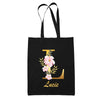 Tote Bag noir Lucie Lettre Fleur - Planetee