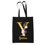 Tote Bag noir Yveline Lettre Fleur - Planetee