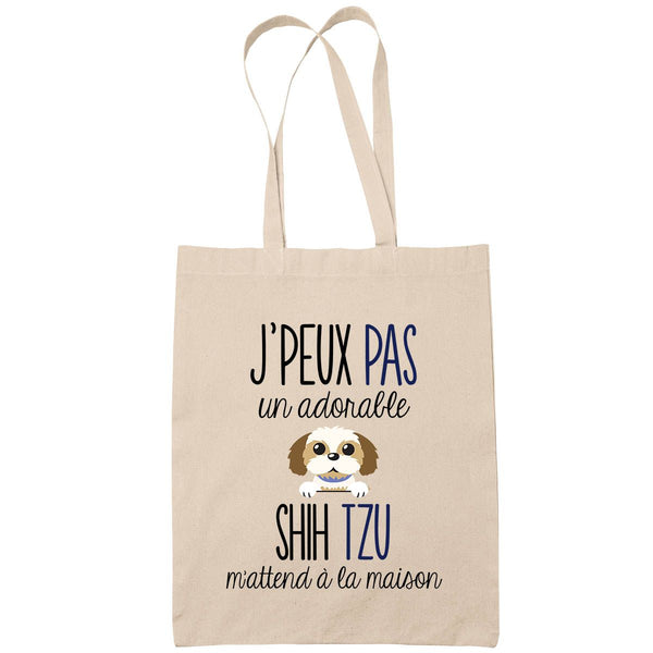 Sac Tote Bag shih tzu j'peux pas beige - Planetee