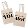 Sac Tote Bag Couple Toi qui rime avec Moi -version blanc - Planetee