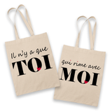 Sac Tote Bag Couple Toi qui rime avec Moi -version blanc - Planetee