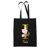 Tote Bag noir Inès Lettre Fleur - Planetee