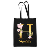 Tote Bag noir Henriette Lettre Fleur - Planetee
