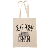 Sac Tote Bag hippopotame je le ferai demain beige - Planetee