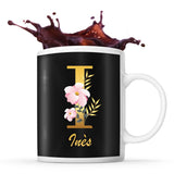 Mug noir Inès Lettre Fleur - Planetee