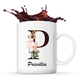 Mug Blanc Priscilla Lettre Fleur - Planetee
