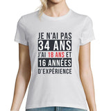 T-shirt Femme Anniversaire 34 ans Expérience - Planetee