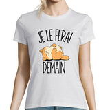 T-shirt Femme Gros Chat en Boule | Je le ferai demain - Planetee
