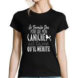 T-shirt femme Caniche | Je Travaille Dur - Planetee