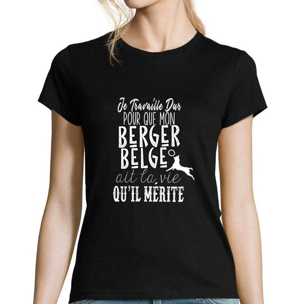 T-shirt femme Berger Belge | Je Travaille Dur - Planetee