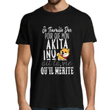 T-shirt homme Akita inu | Je Travaille Dur - Planetee