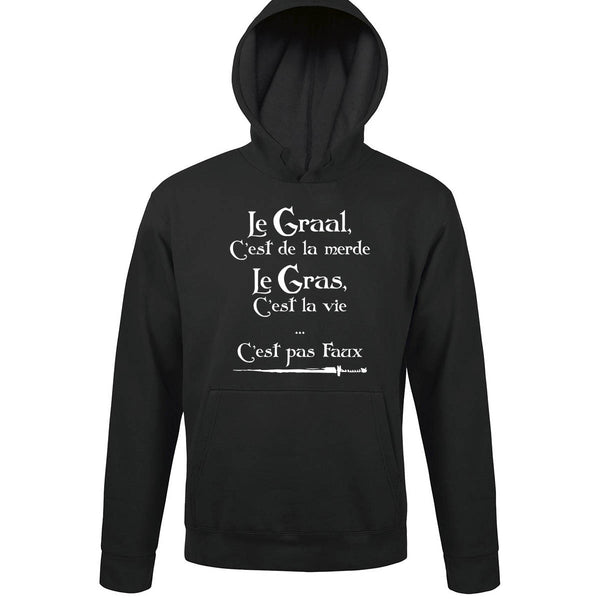 Sweat à capuche Karadoc Gras Graal Citation Kaamelott - Planetee