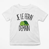 T-shirt Enfant Tortue | Je le ferai Demain | Bodies Collection Animaux Humour Mignon - Planetee