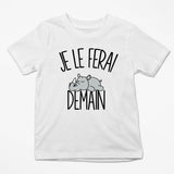 T-shirt Enfant Rhinocéros | Je le ferai Demain | Bodies Collection Animaux Humour Mignon - Planetee