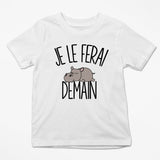 T-shirt Enfant Hippopotame | Je le ferai Demain | Bodies Collection Animaux Humour Mignon - Planetee