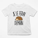 T-shirt Enfant Hérisson | Je le ferai Demain | Bodies Collection Animaux Humour Mignon - Planetee